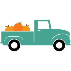 teal truck with pumpkins