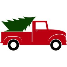 red truck with christmas tree