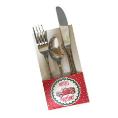 christmas red truck silverware holder