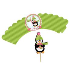 penguin "let it snow" cupcake wrapper and topper