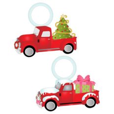 red christmas trucks wine tags