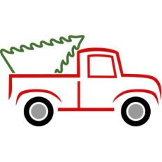 red truck with christmas tree lines