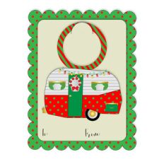 a2 card with christmas camper wine tag