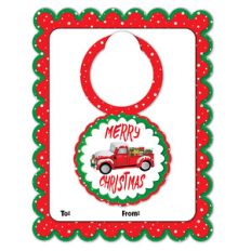 a2 card with red truck wine tag