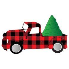 buffalo plaid truck and tree