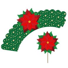 poinsettia cupcake wrapper and topper