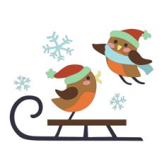 winter birds on sled