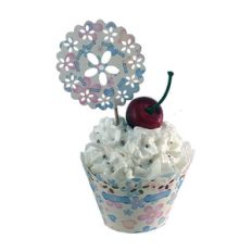 floral patterned cupcake wrapper and topper