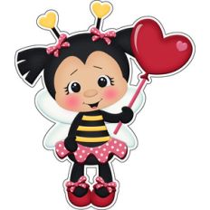bee mine valentines girl with heart balloon sticker die cut