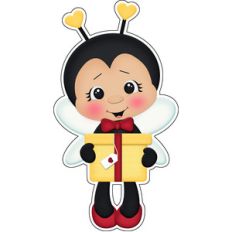 bee mine valentines boy with present sticker /  die cut