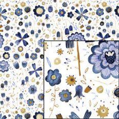 indigo watercolor flowers pattern