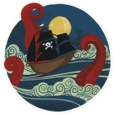pirate ship with sea monster