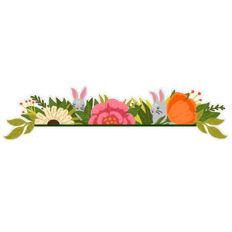 spring floral border with bunnies