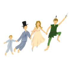 peter pan, wendy, john, and michael flying