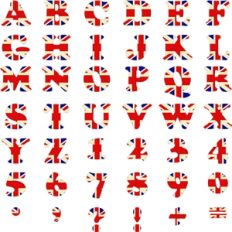 retro union jack alphabet, numbers and characters.