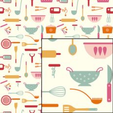 kitchen baking cooking utensils seamless pattern