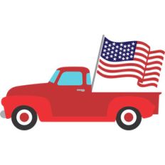 red truck and flag