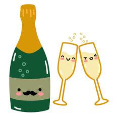 kawaii french champagne bottle and glasses