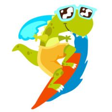 t-rex dinosaur surfing