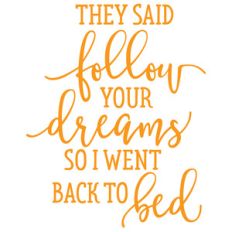 they said follow your dreams so i went back to bed