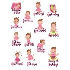 baby girl's firsts stickers - brown hair