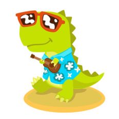 dinosaur in hawaiian shirt with ukulele