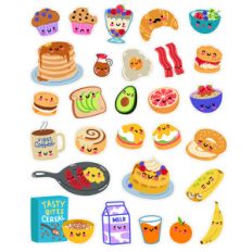 kawaii breakfast foods sticker set