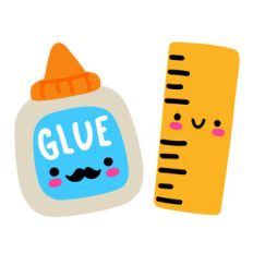 kawaii school glue and ruler