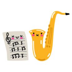 kawaii saxophone and music sheet