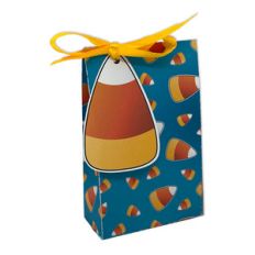 candy corn-themed treat bag with tag
