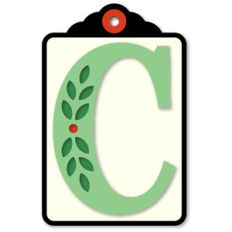 gift tag c initial leaf sprig