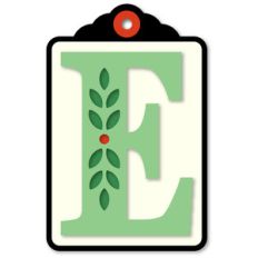 gift tag e initial leaf sprig