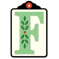 gift tag f initial leaf sprig