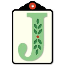 gift tag j initial leaf sprig