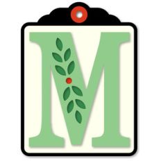 gift tag m initial leaf sprig