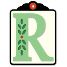 gift tag r initial leaf sprig
