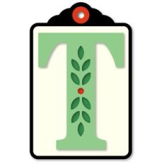 gift tag t initial leaf sprig