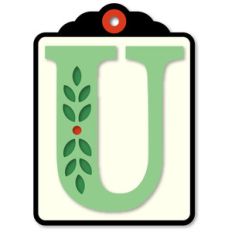 gift tag u initial leaf sprig