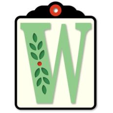 gift tag w initial leaf sprig