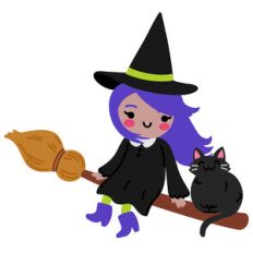 kawaii witch on broom stick