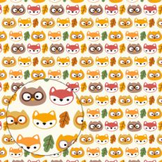 autumn pattern with cute owls and foxes