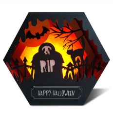 halloween shadow box with tomb and cat