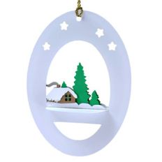winter cabin 3d oval hanging ornament