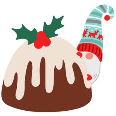 gnome with christmas pudding