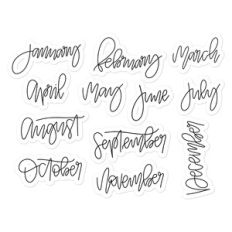 handlettered scripty month stickers