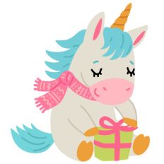 unicorn with christmas present