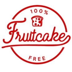 100% fruitcake free label and tag