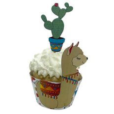 llama cupcake wrapper and cactus topper