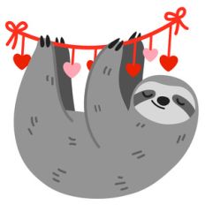 sloth hanging on heart banner