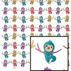 colorful sloths on white pattern